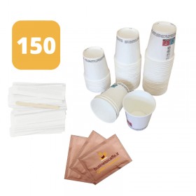 Kit Accessori Caffè da 150 Pz - Palettine - Zucchero di Canna - Bicchierini Kit Accessori Caffè da 150 Pz - Palettine - Zucchero di Canna - Bicchierini